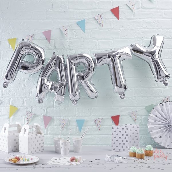 Globos PARTY foil plateado metálico para fiestas Wonder Party barcelona