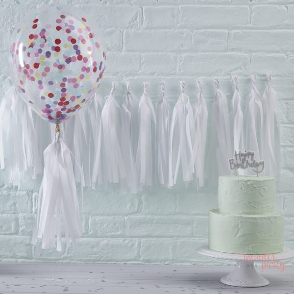Guirnalda Tassel flecos de papel de seda blanco para fiestas globos o decorar habitaciones Wonder Party barcelona organizacion de fiestas