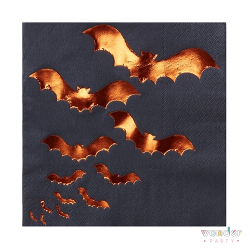 Servilletas negras murciélagos naranja metalizado