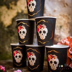 Vasos Catrina con flores negro y dorado