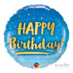 Globo Foil Happy Birthday azul dorado